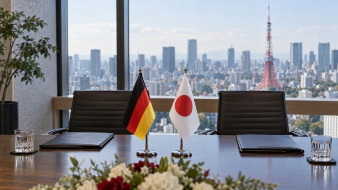 Deutsche und japanische Flagge in Tokio